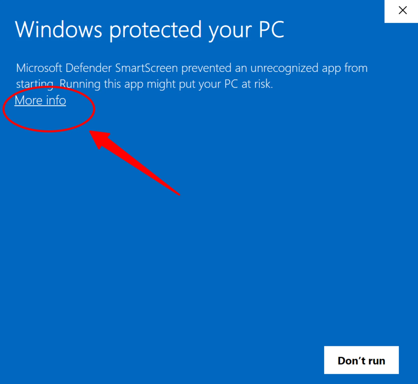 Windows保护提示-点击更多信息